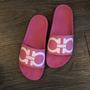 Pink Ferragamo slides